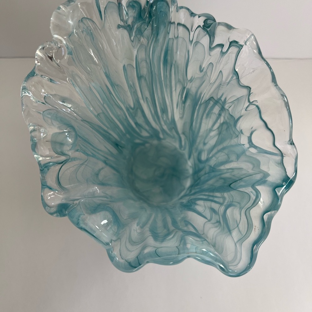 Murano Hand Blown Italian Glass Vase. Blue / Clear. Water Vase. Made In Italy - Picture 5 of 11